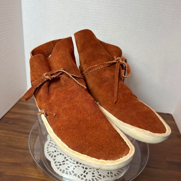 Traditional Navajo rust suede Moccasin Boots No button leather soles grounding - Picture 4 of 8